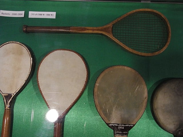 The racket collection of the ITTF museum on an exhibition of 2009