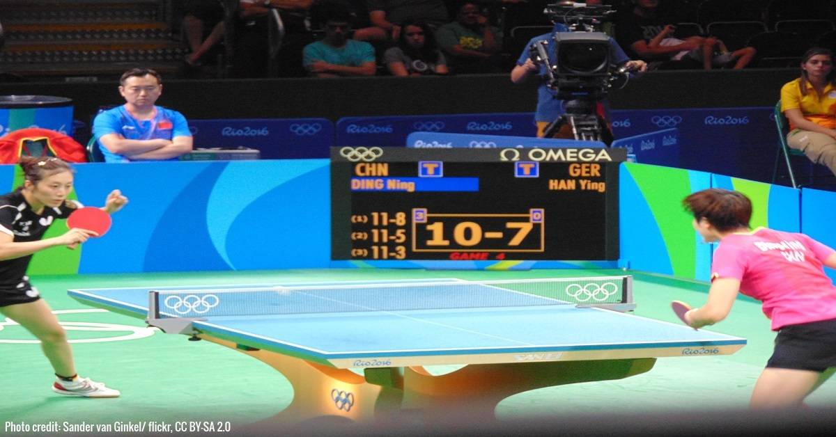 A table tennis match is played following the rules in table tennis